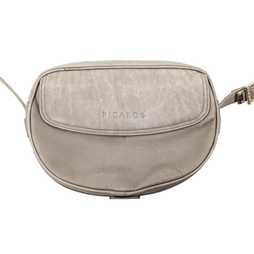 Picard Taupe Vintage Soft Leather Crossbody Bag Gold Hardware Adjustable Straps
